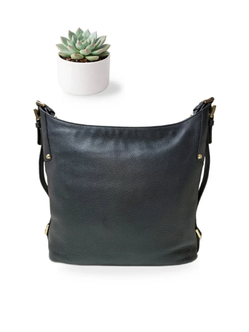 Michael Kors Bedford Large Black Pebbled Leather Hobo Shoulder Bag Gold Hardware